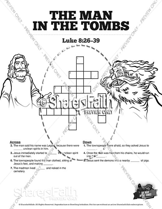 Luke 8 The Man in the Tombs Sunday School Crossword Puzzles