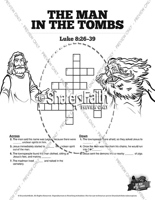 Luke 8 The Man in the Tombs Sunday School Crossword Puzzles Thumbnail Showcase