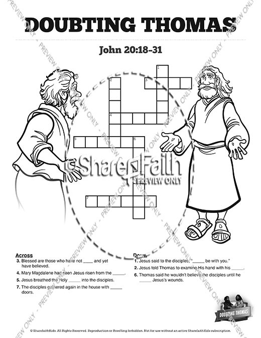 John 20 Doubting Thomas Sunday School Crossword Puzzles Thumbnail Showcase