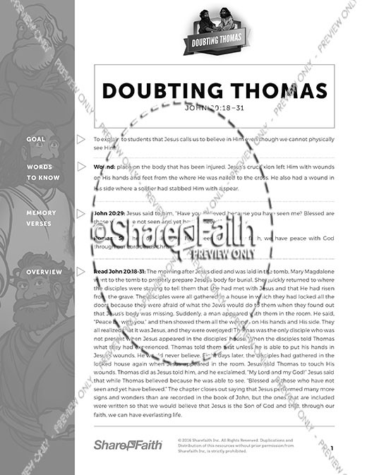 John 20 Doubting Thomas Curriculum Thumbnail Showcase