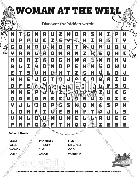 John 4 Woman at the Well Bible Word Search Puzzles