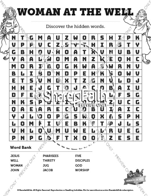 John 4 Woman at the Well Bible Word Search Puzzles Thumbnail Showcase