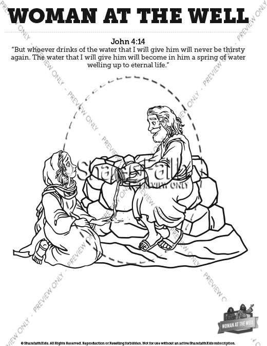 John 4 Woman at the Well Sunday School Coloring Pages Thumbnail Showcase