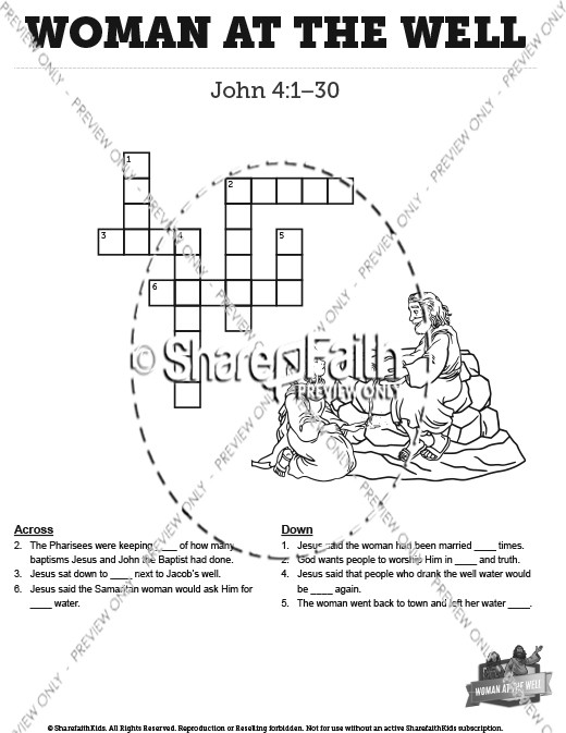 John 4 Woman at the Well Sunday School Crossword Puzzles