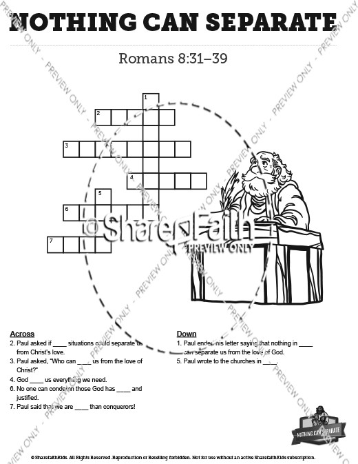 Romans 8 Nothing Can Separate Us Sunday School Crossword Puzzles Thumbnail Showcase