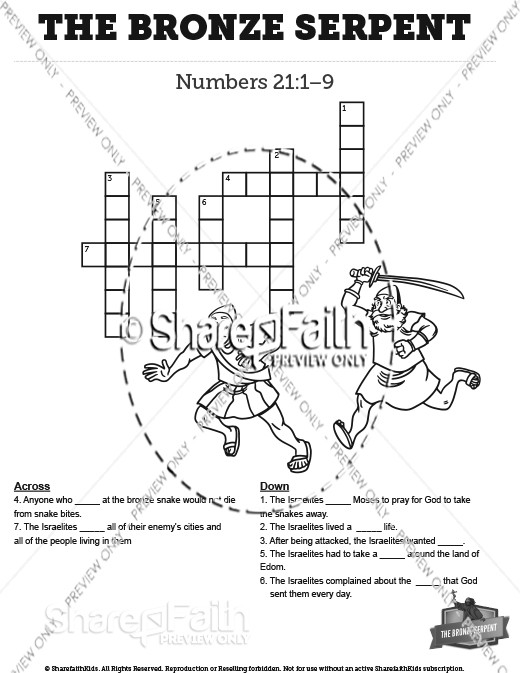 Numbers 21 The Bronze Serpent Sunday School Crossword Puzzles