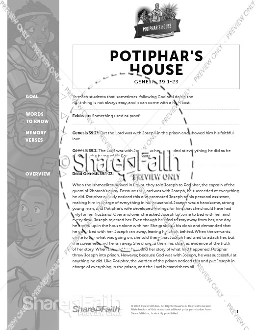 Genesis 39 Potiphar's House: Curriculum