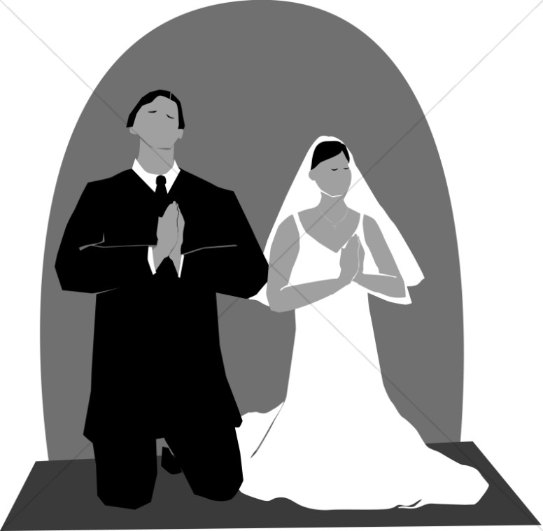 Greyscale Praying Bride and Groom
