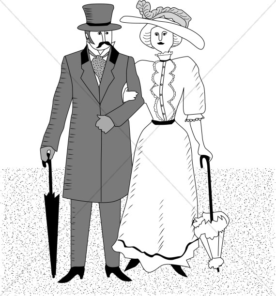Black and White Victorian Cartoon Couple Thumbnail Showcase