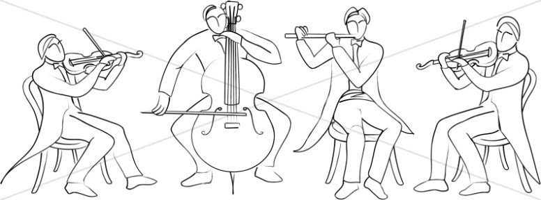 Quartet of Musicians Line Drawing Thumbnail Showcase