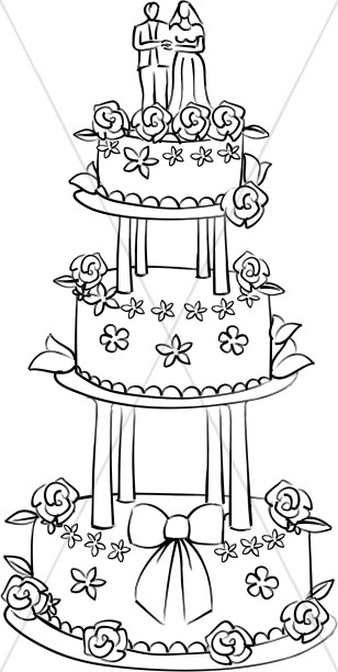 Three Level Cake with Bride and Groom Topper