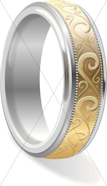 Engraved Gold and Platinum Wedding Band