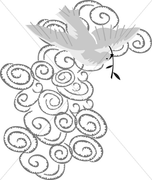 Stylized Dove with Olive Branch in front of Cloud Thumbnail Showcase