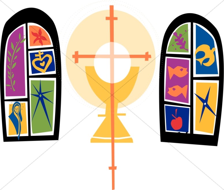 Two Colorful Stained Glass Windows and Communion Chalice Thumbnail Showcase