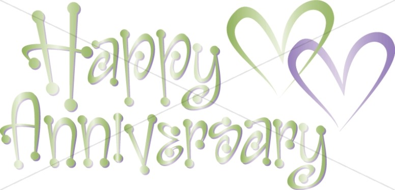 Cute Green Happy Anniversary Wordart with Hearts