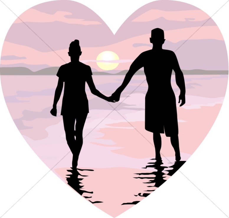 Holding Hands in Pink Sunset Heart Thumbnail Showcase