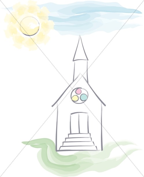 Watercolor Church and Sky Thumbnail Showcase