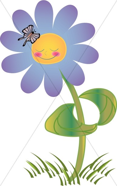 Purple Smiling Flower with Butterfly Thumbnail Showcase