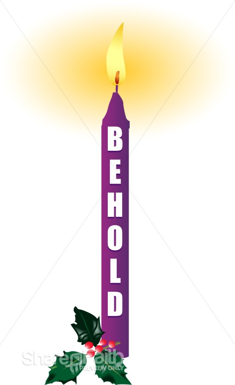 Purple Advent Candle with Behold | Advent Clipart