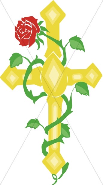 Gold Cross with Red Rose Vine Thumbnail Showcase