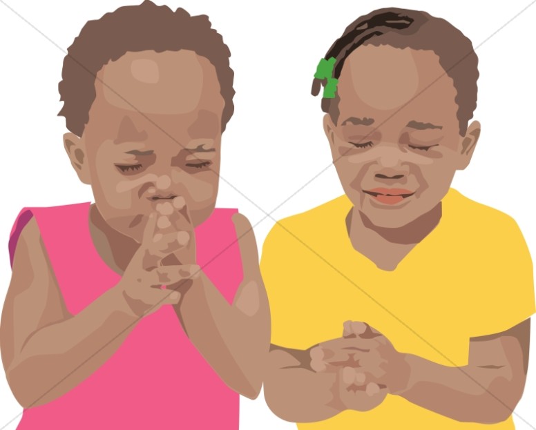 children praying in classroom clipart