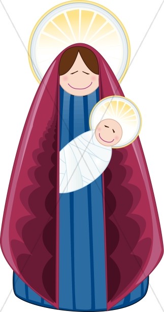 Contemporary Mary and Baby Jesus with Halos