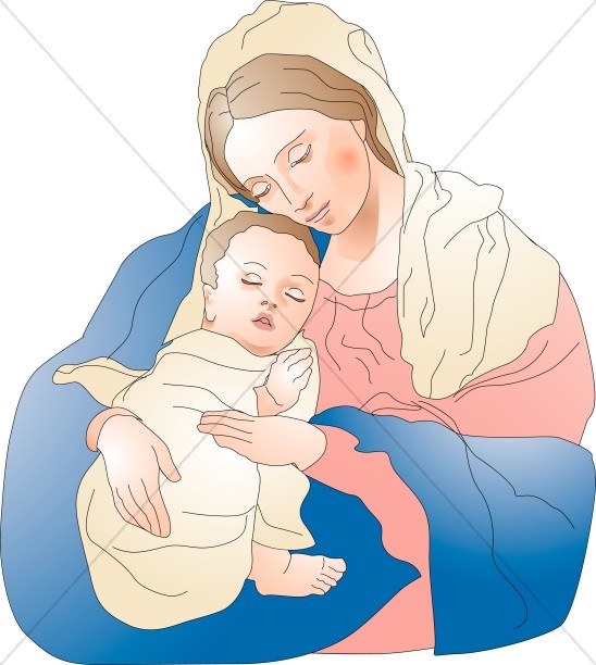 Baby Jesus Sleeps Peacefully in the Embrace of Mary Thumbnail Showcase