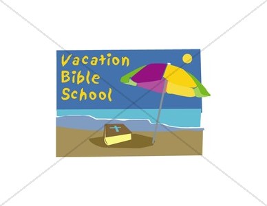 Vacation Bible School words with Beach Image