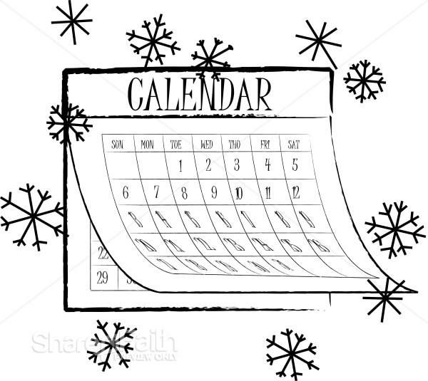 Black and White Snowflake Calendar | Christian Calendar Clipart