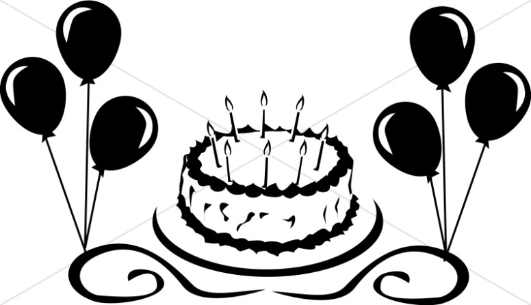 Birthday Cake with Balloons Graphic Thumbnail Showcase
