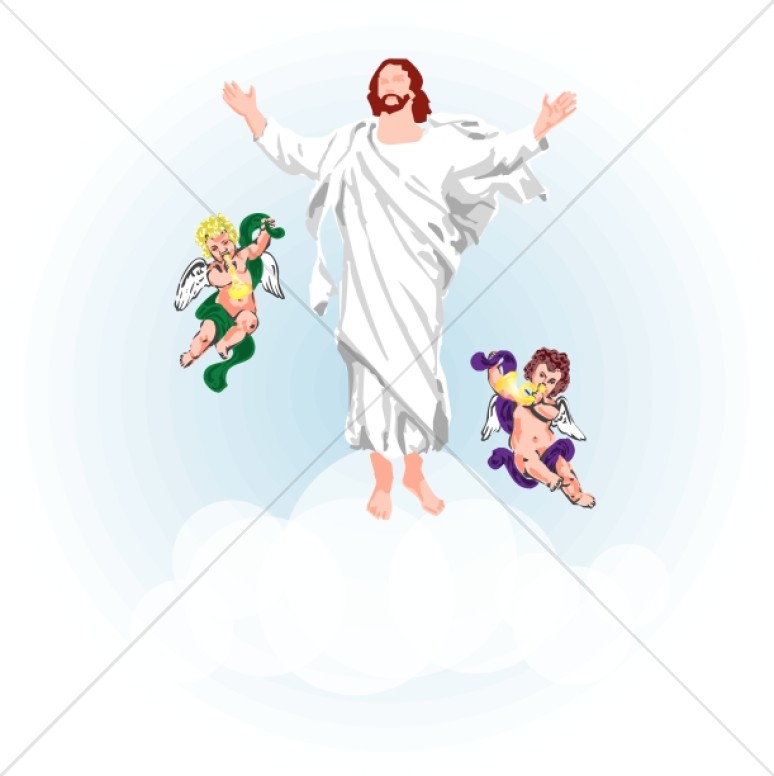Angels Clouds and Jesus Clipart Thumbnail Showcase