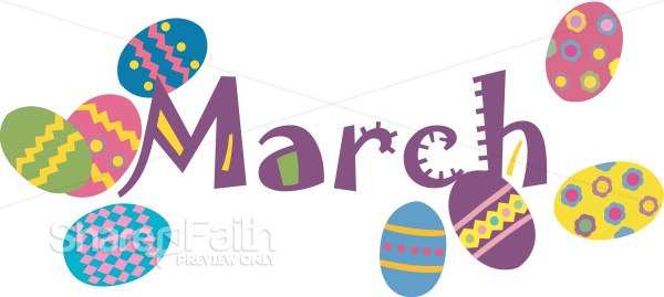 Colorful March Easter Eggs | Christian Calendar Clipart