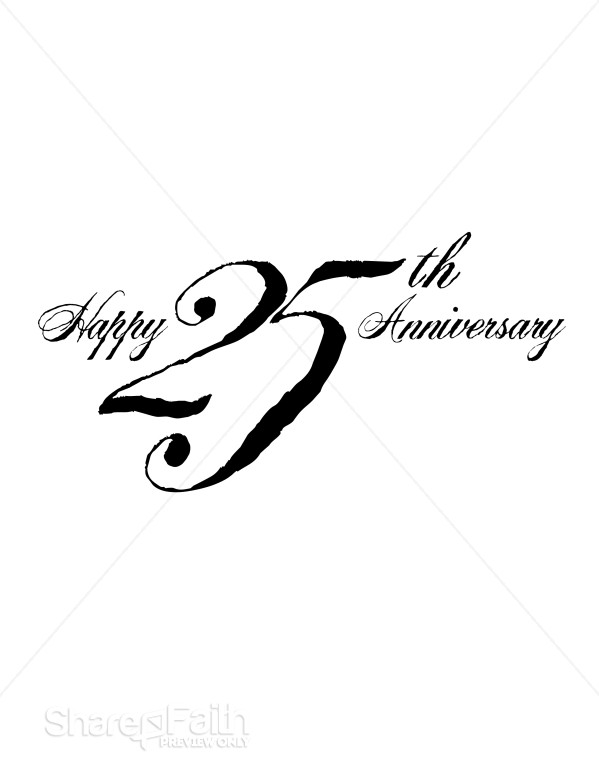 Black 25th Anniversary Wordart | Christian Anniversary Clipart