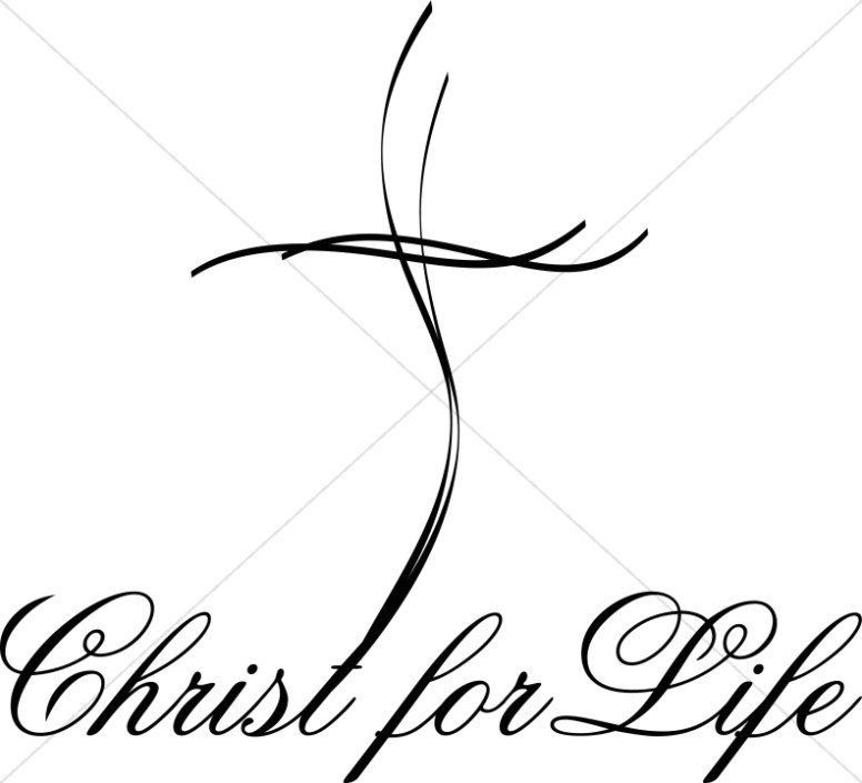 Ornate Christ for Life Script with Line Art Cross