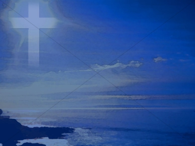 Cross in Blue Sky Over Ocean Thumbnail Showcase