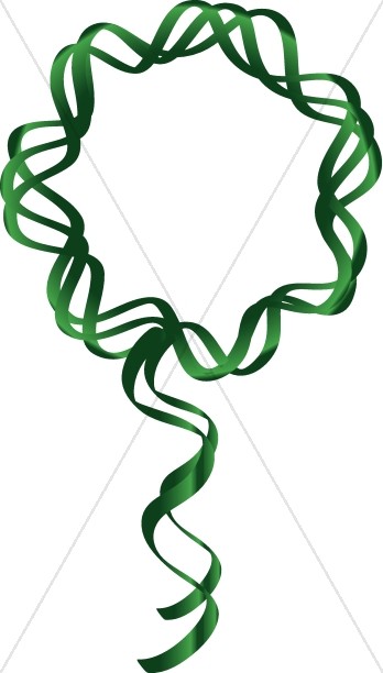 Green curly ribbons. Serpentine on transparent background