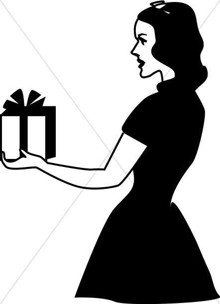 Retro Lady Giving Gift Thumbnail Showcase