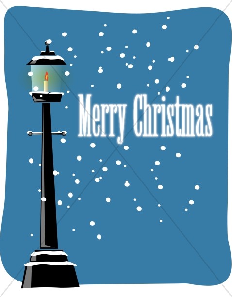 Merry Christmas Words with Snowy Lamppost Thumbnail Showcase